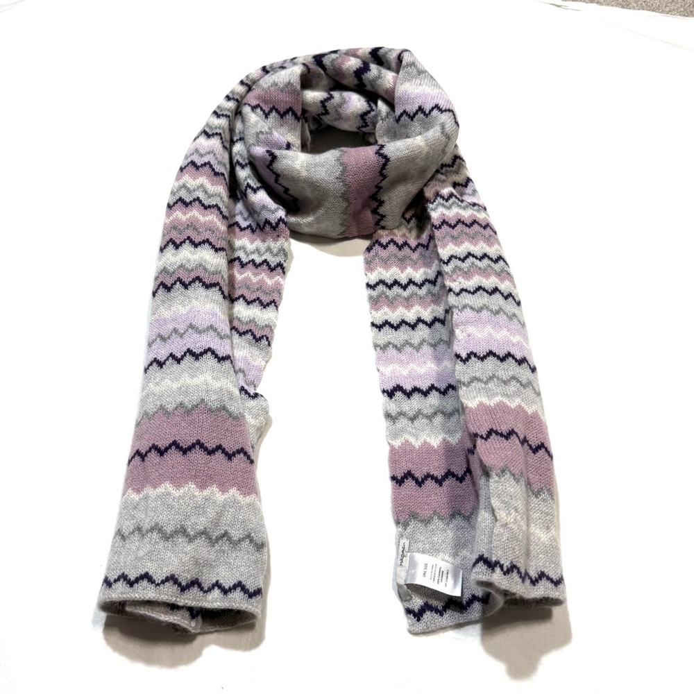 Halogen Cashmere Zigzag Chevron Knit Pink Gray Purple Long Scarf Wrap Warm Cozy
